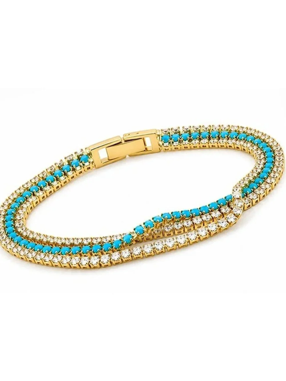 Created Turquoise & White Sapphire Bracelet 14k Yellow Gold Plated